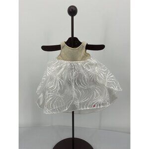 Gold & White Doll Dress With Sparkling Overlay & Bow Accent
